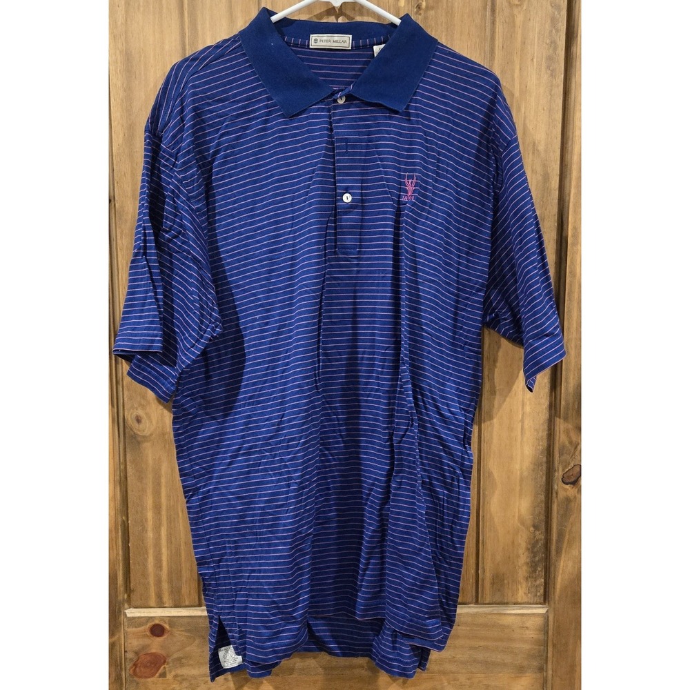 Peter Millar Blue With Pink Stripes Men Polo Shirt Size‎ XL